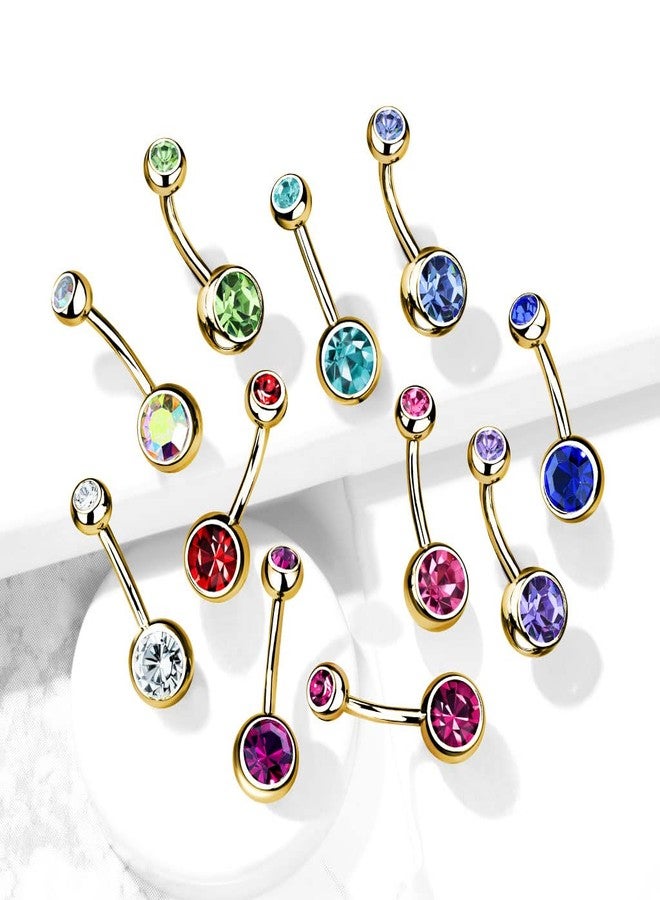 FIFTH CUE Double Press Fit Jeweled Gold IP over 316L surgical Steel Belly Button Rings (GREEN) - Image 4